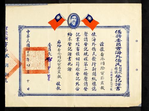 1958年香港《國際電影》畫報登記證